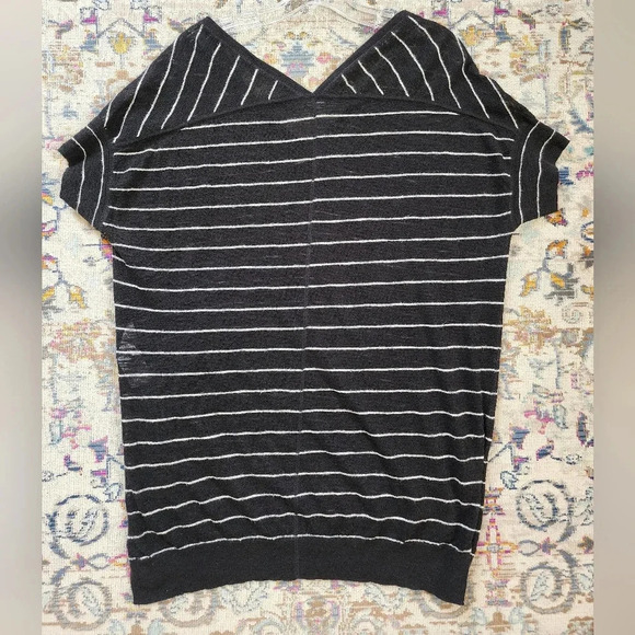 AllSanits, Black Striped, Simi-Sheer, Cap Sleeves Top sz Medium - Picture 2 of 9